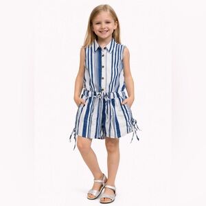 Sleeveless Blue & White Striped Romper